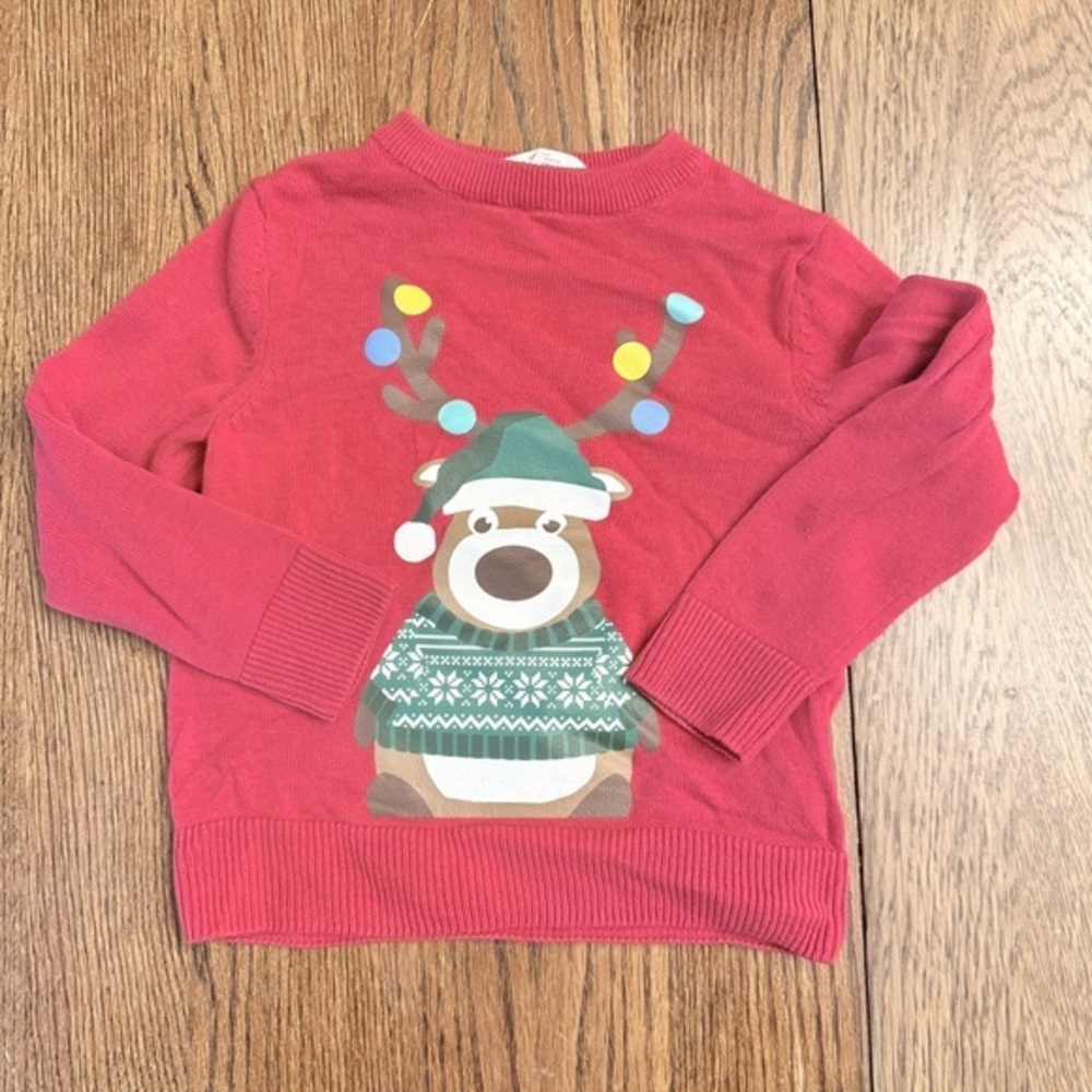 H&M Kids Festive Red Sweater with Reindeer Sz 2T BI